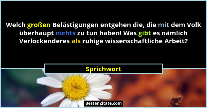 Welch großen Belästigungen entgehen die, die mit dem Volk überhaupt nichts zu tun haben! Was gibt es nämlich Verlockenderes als ruhige wi... - Sprichwort