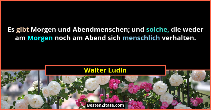 Es gibt Morgen und Abendmenschen; und solche, die weder am Morgen noch am Abend sich menschlich verhalten.... - Walter Ludin