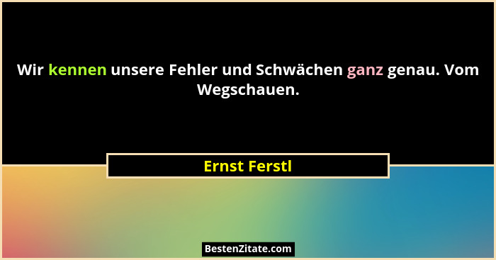 Wir kennen unsere Fehler und Schwächen ganz genau. Vom Wegschauen.... - Ernst Ferstl