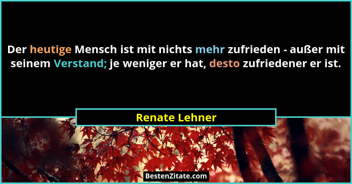 Der heutige Mensch ist mit nichts mehr zufrieden - außer mit seinem Verstand; je weniger er hat, desto zufriedener er ist.... - Renate Lehner