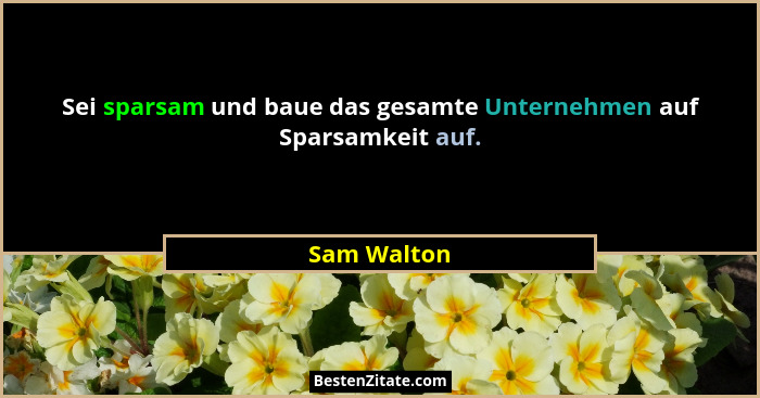 Sei sparsam und baue das gesamte Unternehmen auf Sparsamkeit auf.... - Sam Walton