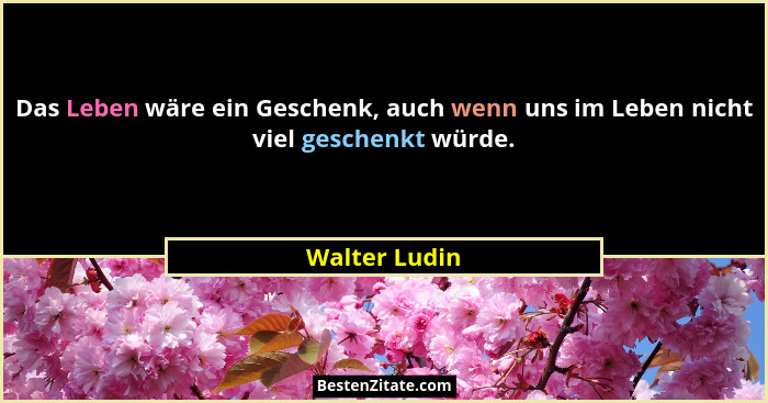 Das Leben wäre ein Geschenk, auch wenn uns im Leben nicht viel geschenkt würde.... - Walter Ludin