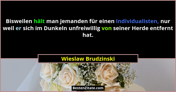 Bisweilen hält man jemanden für einen Individualisten, nur weil er sich im Dunkeln unfreiwillig von seiner Herde entfernt hat.... - Wieslaw Brudzinski