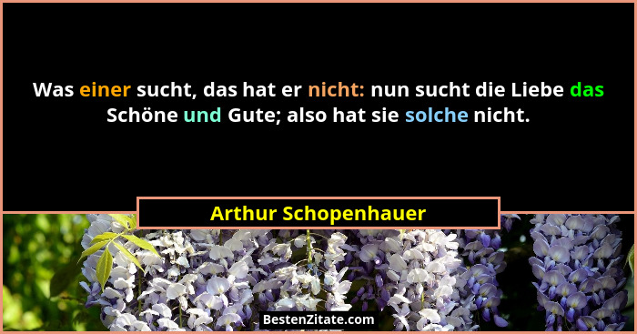 Was einer sucht, das hat er nicht: nun sucht die Liebe das Schöne und Gute; also hat sie solche nicht.... - Arthur Schopenhauer
