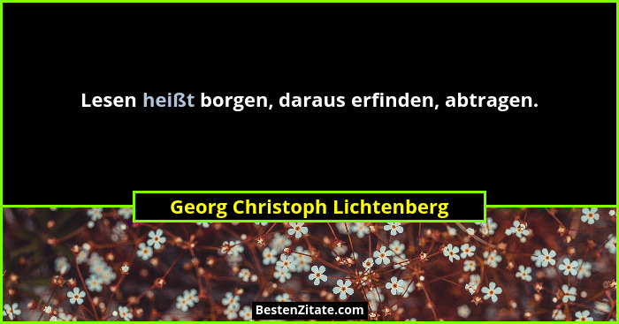 Lesen heißt borgen, daraus erfinden, abtragen.... - Georg Christoph Lichtenberg