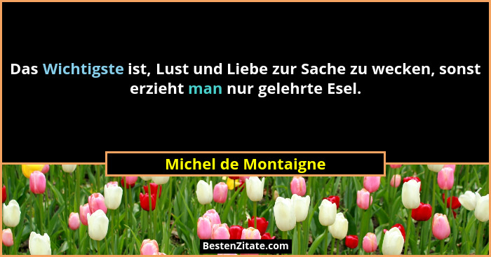 Das Wichtigste ist, Lust und Liebe zur Sache zu wecken, sonst erzieht man nur gelehrte Esel.... - Michel de Montaigne
