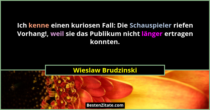 Ich kenne einen kuriosen Fall: Die Schauspieler riefen Vorhang!, weil sie das Publikum nicht länger ertragen konnten.... - Wieslaw Brudzinski