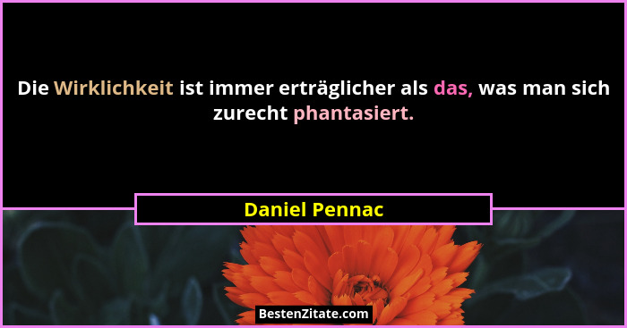 Die Wirklichkeit ist immer erträglicher als das, was man sich zurecht phantasiert.... - Daniel Pennac