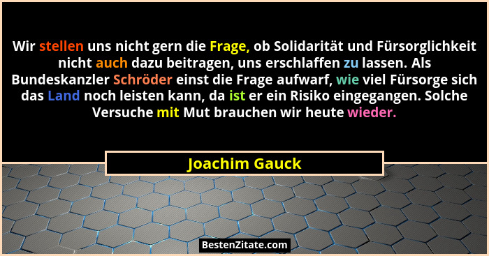 Wir stellen uns nicht gern die Frage, ob Solidarität und Fürsorglichkeit nicht auch dazu beitragen, uns erschlaffen zu lassen. Als Bun... - Joachim Gauck