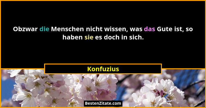 Obzwar die Menschen nicht wissen, was das Gute ist, so haben sie es doch in sich.... - Konfuzius
