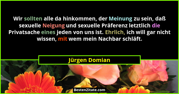 Wir sollten alle da hinkommen, der Meinung zu sein, daß sexuelle Neigung und sexuelle Präferenz letztlich die Privatsache eines jeden... - Jürgen Domian