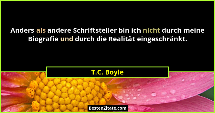 Anders als andere Schriftsteller bin ich nicht durch meine Biografie und durch die Realität eingeschränkt.... - T.C. Boyle