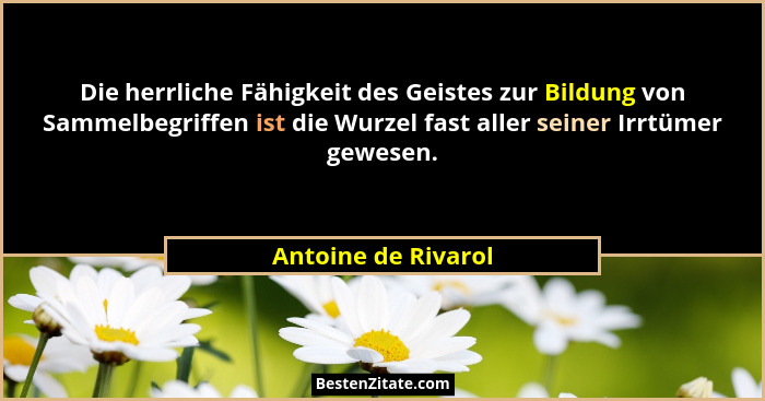 Die herrliche Fähigkeit des Geistes zur Bildung von Sammelbegriffen ist die Wurzel fast aller seiner Irrtümer gewesen.... - Antoine de Rivarol
