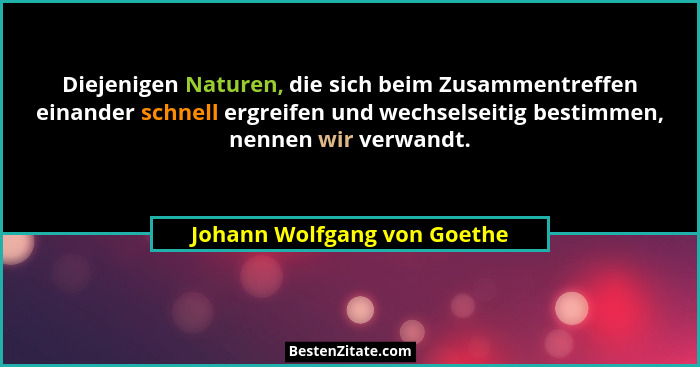 Diejenigen Naturen, die sich beim Zusammentreffen einander schnell ergreifen und wechselseitig bestimmen, nennen wir verw... - Johann Wolfgang von Goethe