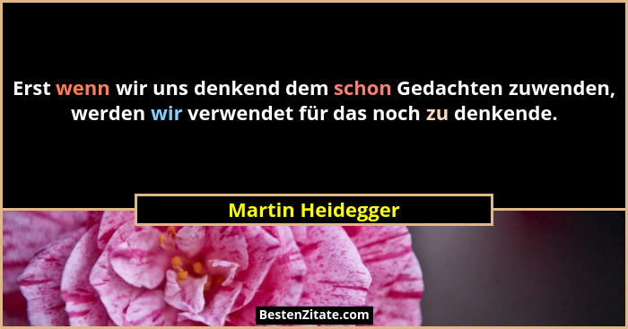 Erst wenn wir uns denkend dem schon Gedachten zuwenden, werden wir verwendet für das noch zu denkende.... - Martin Heidegger