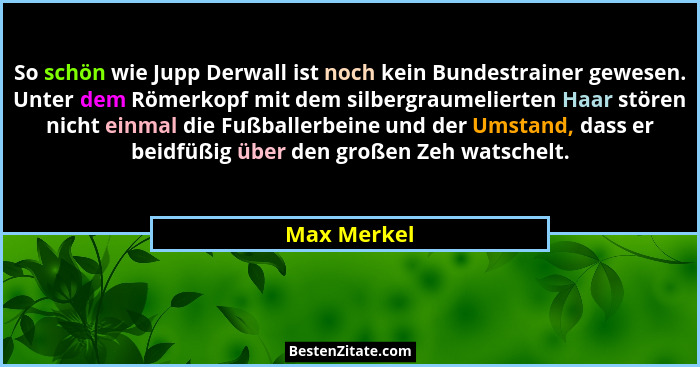 So schön wie Jupp Derwall ist noch kein Bundestrainer gewesen. Unter dem Römerkopf mit dem silbergraumelierten Haar stören nicht einmal d... - Max Merkel