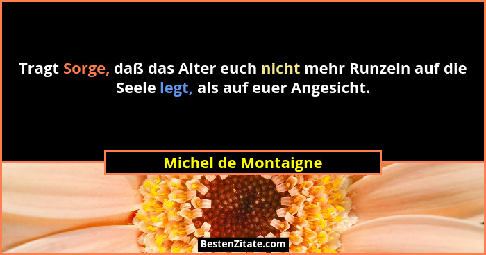 Tragt Sorge, daß das Alter euch nicht mehr Runzeln auf die Seele legt, als auf euer Angesicht.... - Michel de Montaigne