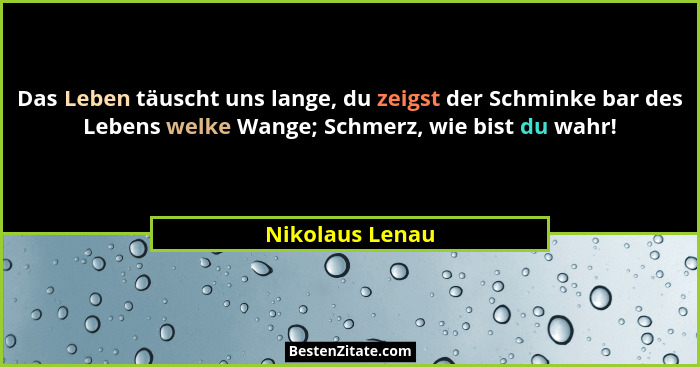 Das Leben täuscht uns lange, du zeigst der Schminke bar des Lebens welke Wange; Schmerz, wie bist du wahr!... - Nikolaus Lenau
