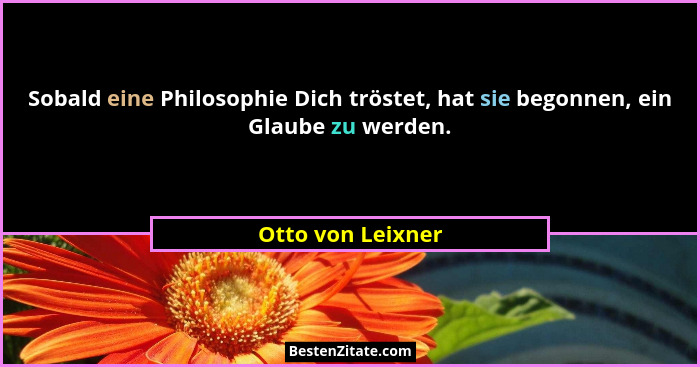 Sobald eine Philosophie Dich tröstet, hat sie begonnen, ein Glaube zu werden.... - Otto von Leixner