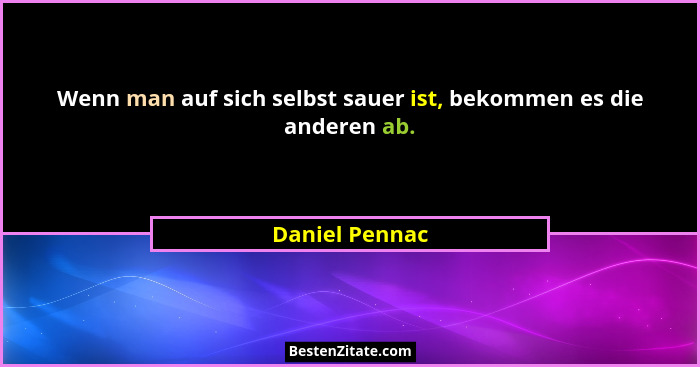 Wenn man auf sich selbst sauer ist, bekommen es die anderen ab.... - Daniel Pennac