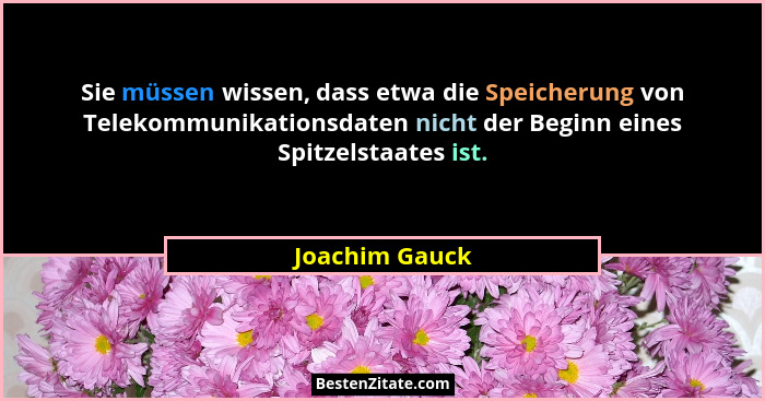 Sie müssen wissen, dass etwa die Speicherung von Telekommunikationsdaten nicht der Beginn eines Spitzelstaates ist.... - Joachim Gauck