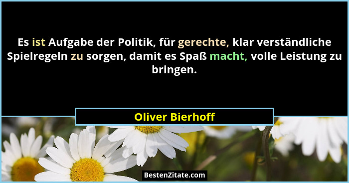Es ist Aufgabe der Politik, für gerechte, klar verständliche Spielregeln zu sorgen, damit es Spaß macht, volle Leistung zu bringen.... - Oliver Bierhoff