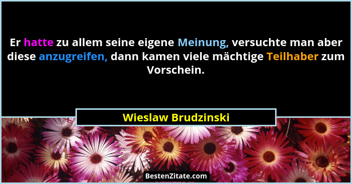 Er hatte zu allem seine eigene Meinung, versuchte man aber diese anzugreifen, dann kamen viele mächtige Teilhaber zum Vorschein.... - Wieslaw Brudzinski