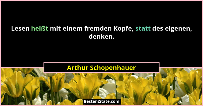 Lesen heißt mit einem fremden Kopfe, statt des eigenen, denken.... - Arthur Schopenhauer