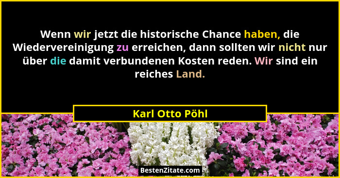 Wenn wir jetzt die historische Chance haben, die Wiedervereinigung zu erreichen, dann sollten wir nicht nur über die damit verbundene... - Karl Otto Pöhl