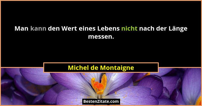 Man kann den Wert eines Lebens nicht nach der Länge messen.... - Michel de Montaigne