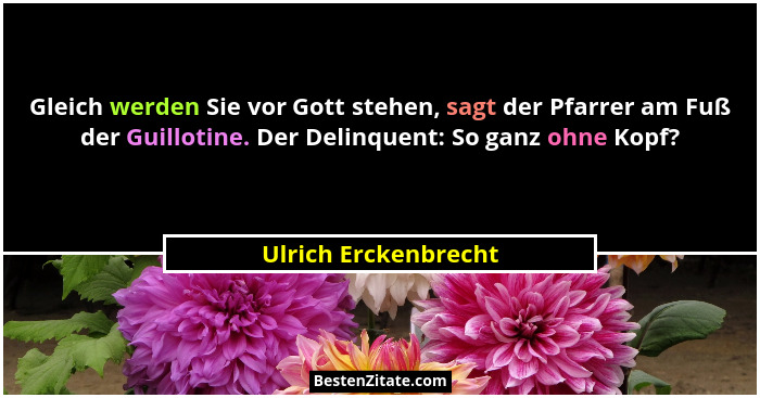 Gleich werden Sie vor Gott stehen, sagt der Pfarrer am Fuß der Guillotine. Der Delinquent: So ganz ohne Kopf?... - Ulrich Erckenbrecht