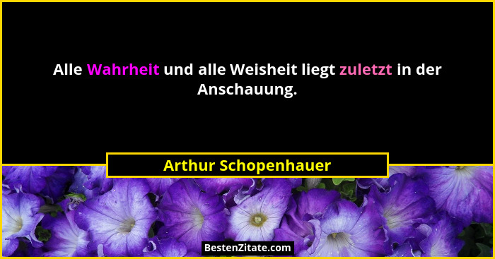 Alle Wahrheit und alle Weisheit liegt zuletzt in der Anschauung.... - Arthur Schopenhauer