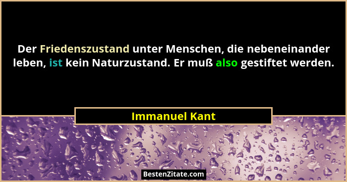 Der Friedenszustand unter Menschen, die nebeneinander leben, ist kein Naturzustand. Er muß also gestiftet werden.... - Immanuel Kant