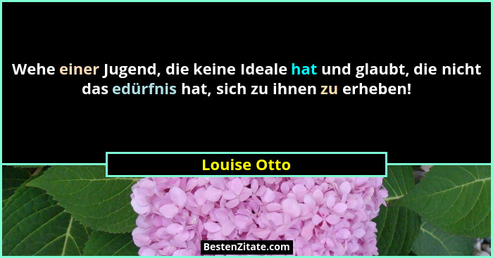 Wehe einer Jugend, die keine Ideale hat und glaubt, die nicht das edürfnis hat, sich zu ihnen zu erheben!... - Louise Otto