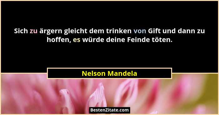 Sich zu ärgern gleicht dem trinken von Gift und dann zu hoffen, es würde deine Feinde töten.... - Nelson Mandela