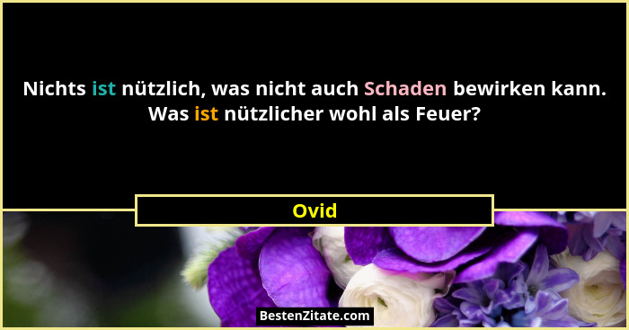 Nichts ist nützlich, was nicht auch Schaden bewirken kann. Was ist nützlicher wohl als Feuer?... - Ovid