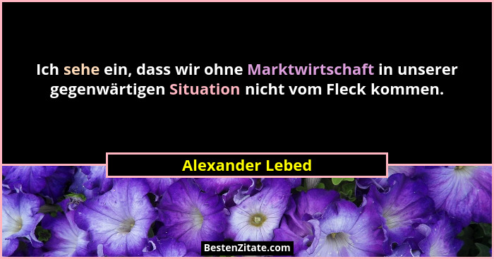 Ich sehe ein, dass wir ohne Marktwirtschaft in unserer gegenwärtigen Situation nicht vom Fleck kommen.... - Alexander Lebed