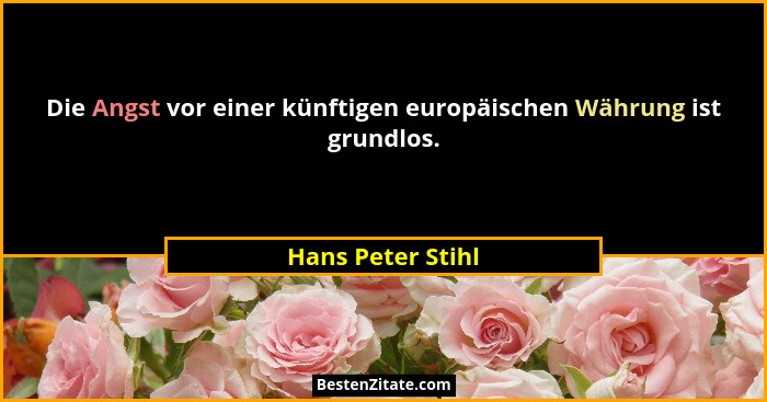 Die Angst vor einer künftigen europäischen Währung ist grundlos.... - Hans Peter Stihl