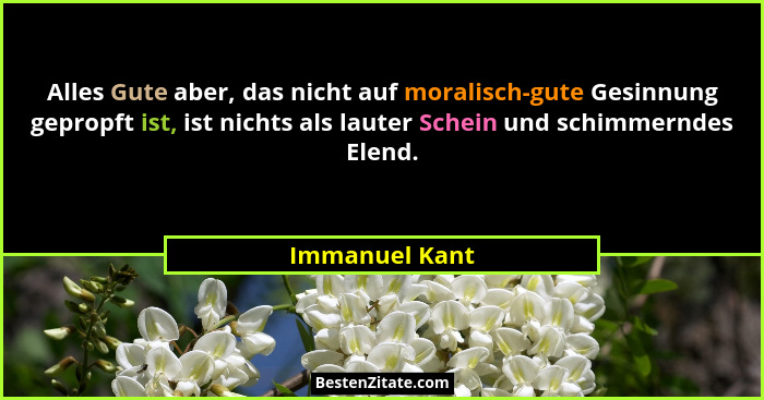 Alles Gute aber, das nicht auf moralisch-gute Gesinnung gepropft ist, ist nichts als lauter Schein und schimmerndes Elend.... - Immanuel Kant