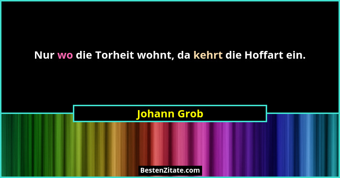 Nur wo die Torheit wohnt, da kehrt die Hoffart ein.... - Johann Grob