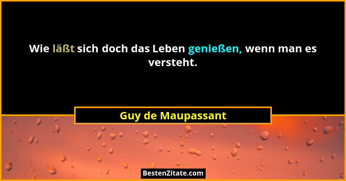 Wie läßt sich doch das Leben genießen, wenn man es versteht.... - Guy de Maupassant