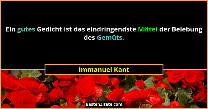 Ein gutes Gedicht ist das eindringendste Mittel der Belebung des Gemüts.... - Immanuel Kant