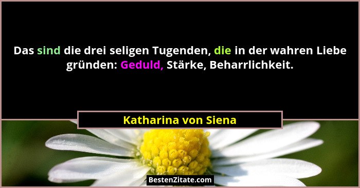 Das sind die drei seligen Tugenden, die in der wahren Liebe gründen: Geduld, Stärke, Beharrlichkeit.... - Katharina von Siena