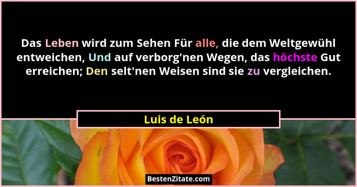 Das Leben wird zum Sehen Für alle, die dem Weltgewühl entweichen, Und auf verborg'nen Wegen, das höchste Gut erreichen; Den selt... - Luis de León