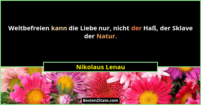 Weltbefreien kann die Liebe nur, nicht der Haß, der Sklave der Natur.... - Nikolaus Lenau