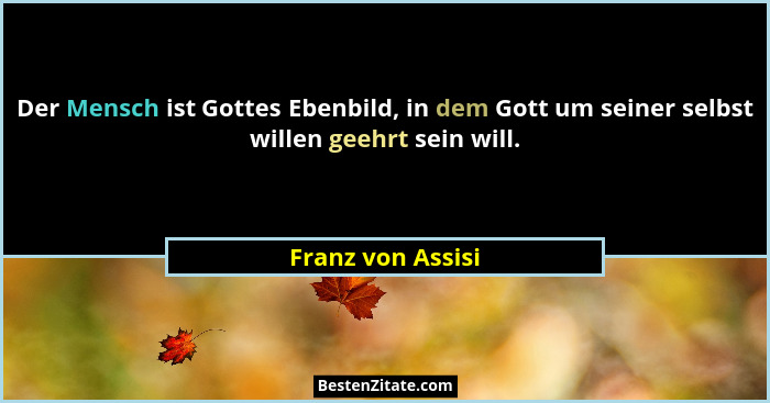 Der Mensch ist Gottes Ebenbild, in dem Gott um seiner selbst willen geehrt sein will.... - Franz von Assisi