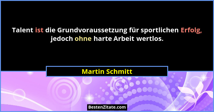 Talent ist die Grundvoraussetzung für sportlichen Erfolg, jedoch ohne harte Arbeit wertlos.... - Martin Schmitt