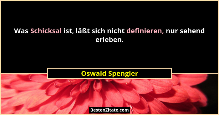 Was Schicksal ist, läßt sich nicht definieren, nur sehend erleben.... - Oswald Spengler