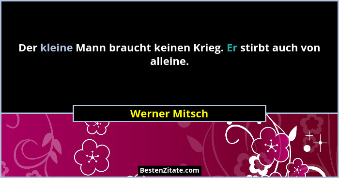 Der kleine Mann braucht keinen Krieg. Er stirbt auch von alleine.... - Werner Mitsch