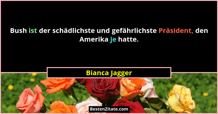 Bush ist der schädlichste und gefährlichste Präsident, den Amerika je hatte.... - Bianca Jagger